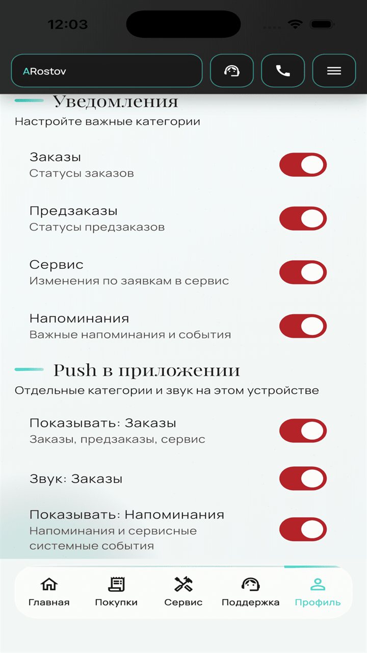 Настройки уведомлений ARostov