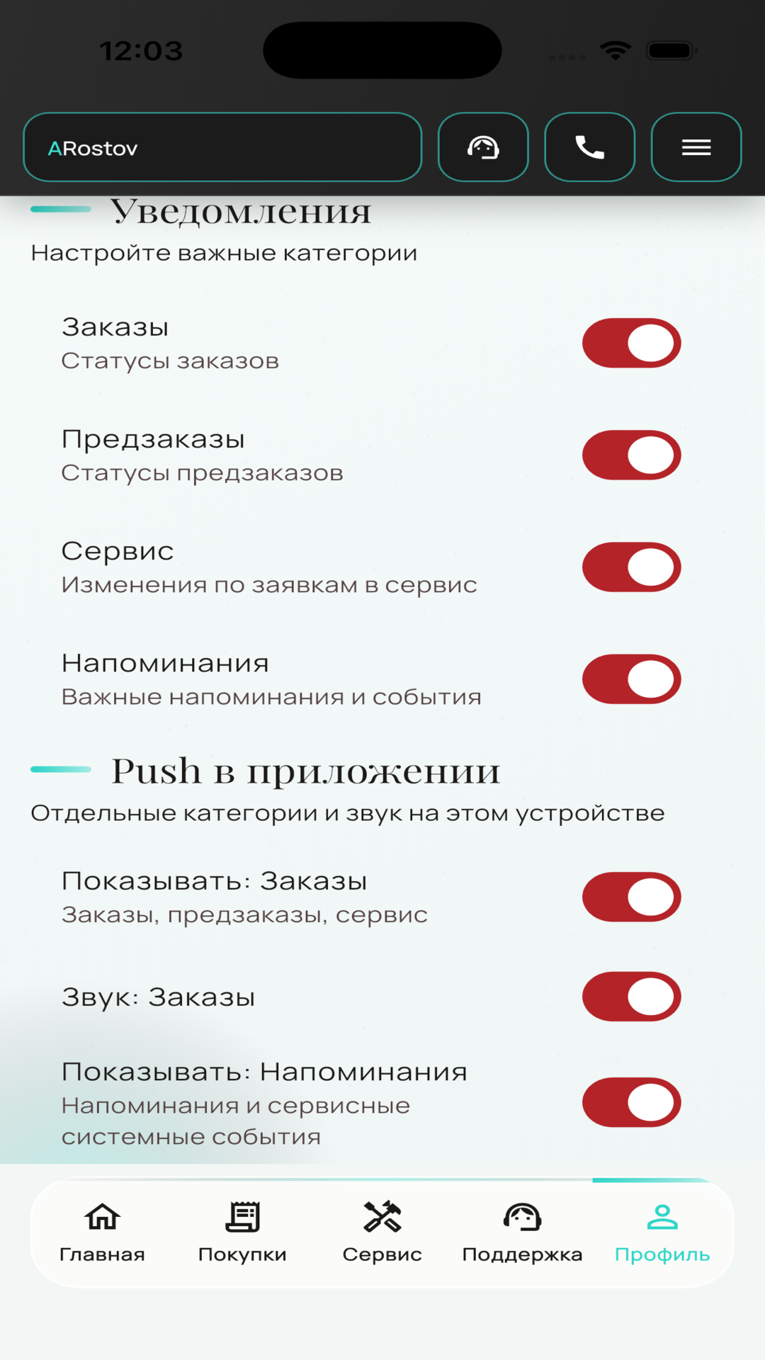 Настройки уведомлений ARostov