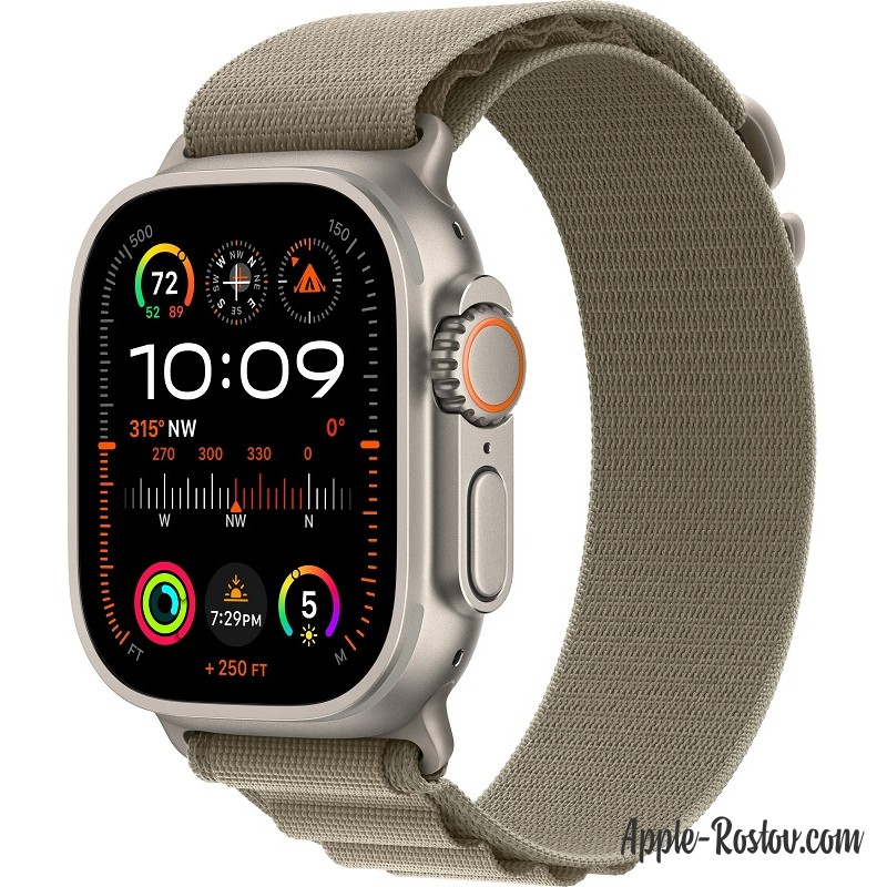 Apple Watch Ultra 2 (2023) 49mm Titanium Case ремешок Olive Alpine loop