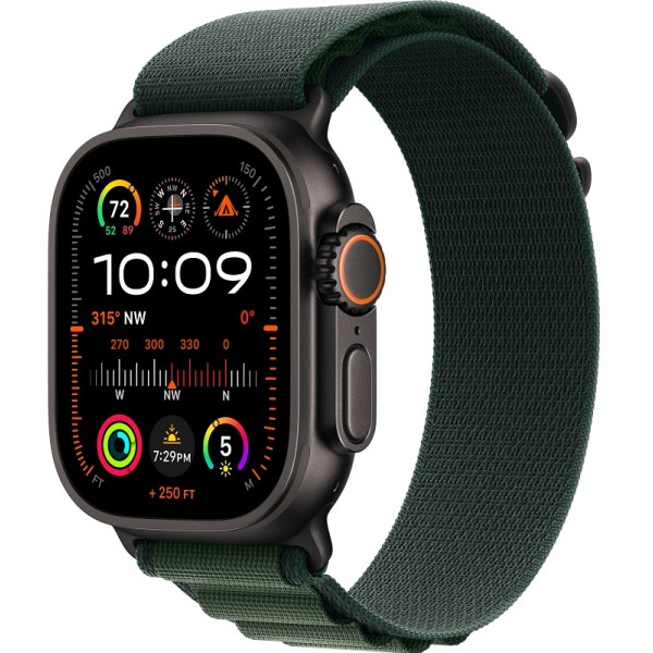 Apple Watch Ultra 2 Black (2024) 49mm Titanium Case ремешок Dark Green Alpine loop