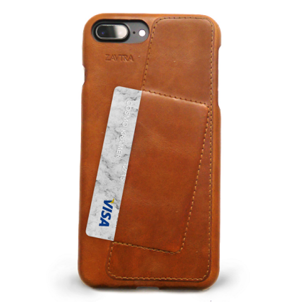 Кожаный чехол коричневого цвета с кармашком для банковских карт