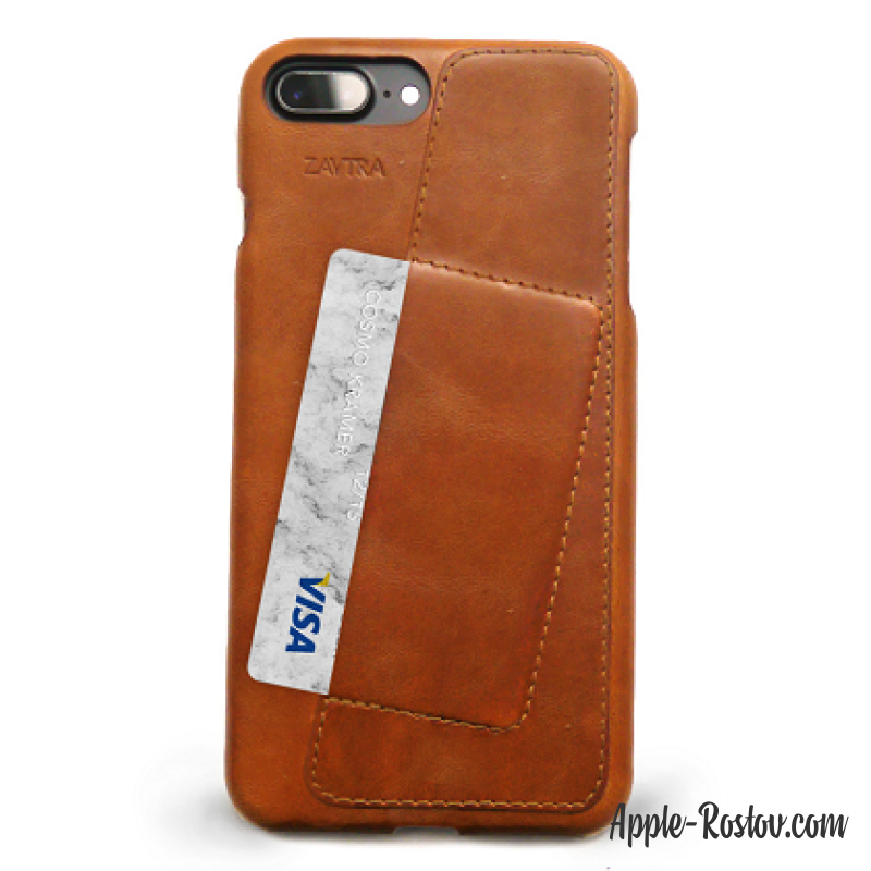 Кожаный чехол коричневого цвета с кармашком для банковских карт