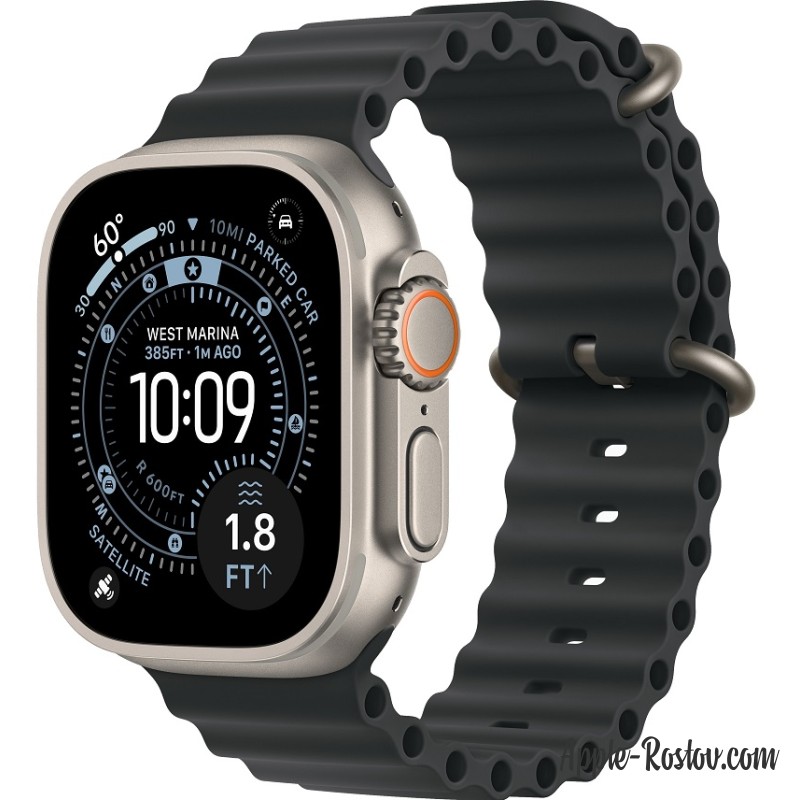 Apple Watch Ultra 3 (2025) 49mm Natural Titanium Case ремешок Black Ocean Band