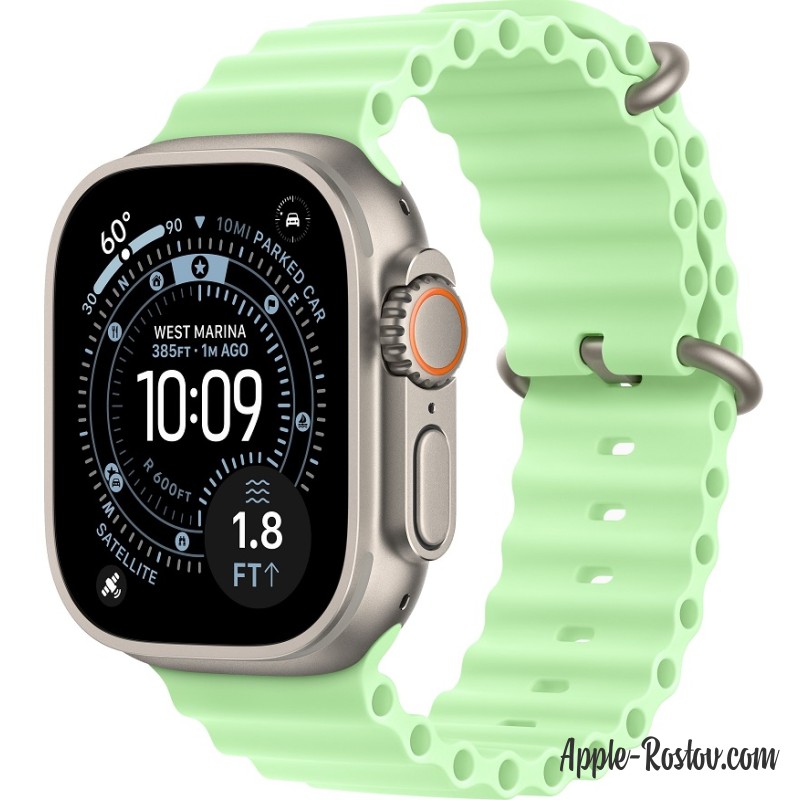 Apple Watch Ultra 3 (2025) 49mm Natural Titanium Case ремешок Neon Green Ocean Band