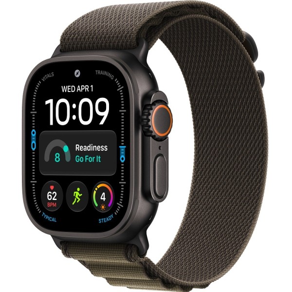 Apple Watch Ultra 4 49mm Black ремешок Dark Olive Alpine Loop