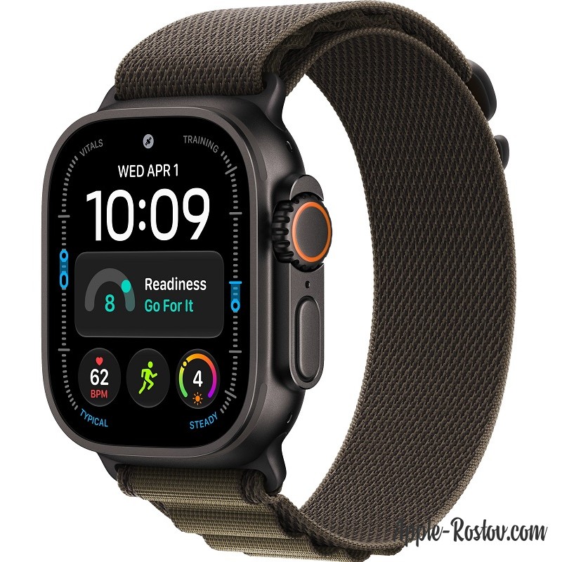 Apple Watch Ultra 4 49mm Black ремешок Dark Olive Alpine Loop