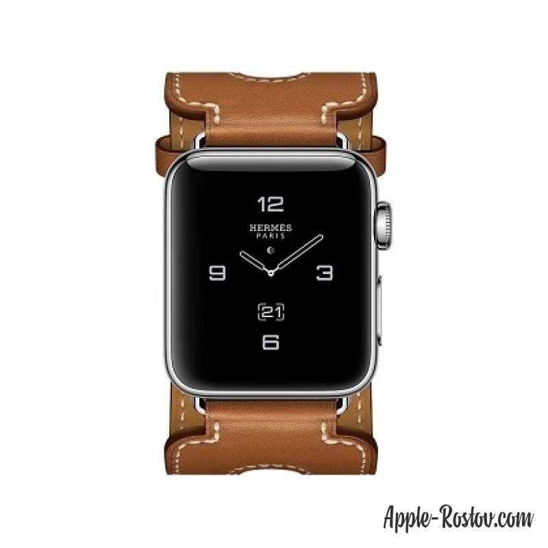 Apple Watch Hermes 38 mm silver/Cuff in leather Barenia Fauve color with double buckle