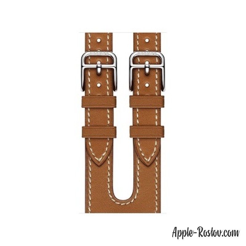 Apple Watch Hermes 38 mm silver/Cuff in leather Barenia Fauve color with double buckle